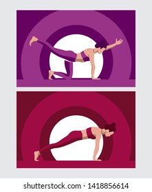Young Woman Pilates, Yoga Poses Silhouette Vector Flat Illustration