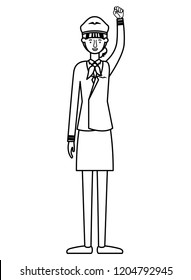 young woman pilot with hand up avatar character