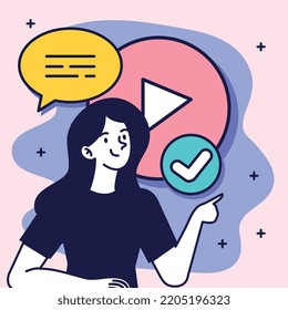 young woman with play button