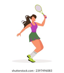 Mujer joven juega al tenis. Ilustración vectorial plana. Deporte y estilo de vida saludable activo. Ilustración vectorial plana aislada en fondo blanco