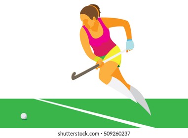 young woman is a player in field hockey, which to run into the attack