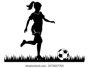young woman player running soccer silhouette illustration 