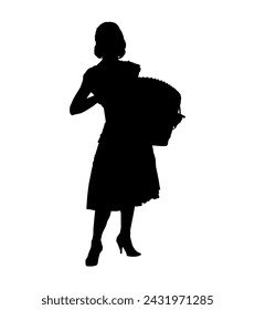 Young woman playing accordion vector black silhouette