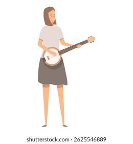 Jovem está tocando banjo, curtindo um festival de música country
