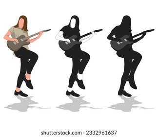 Young woman playing electric guitar vector