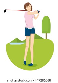 Young woman playing golf