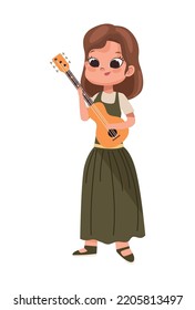 young woman playing guitar character