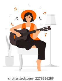 Young woman playing guitar illustration