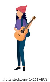 young woman playing guitar instrument