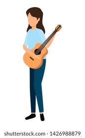 young woman playing guitar instrument
