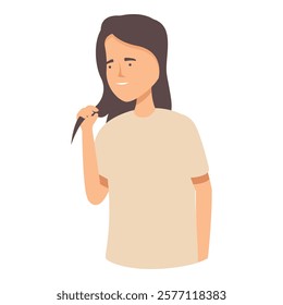 Young woman playing with hair smiling looking away illustration