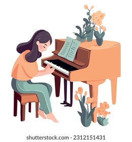 Young Woman Playing piano icon isolated