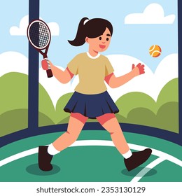 Young Woman Playing Tennis Illustration