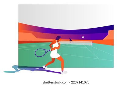 Young woman playing tennis on court