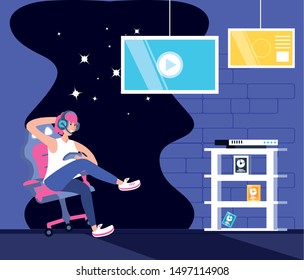 young woman playing video game entertainment