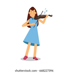Young woman playing a violin cartoon character, violinist playing classical music vector Illustration
