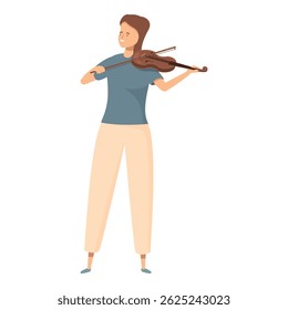 Young woman playing violin enjoying classical music concert