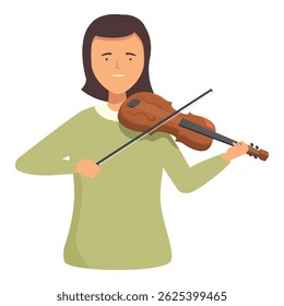 Young woman playing violin enjoying classical music concert performance