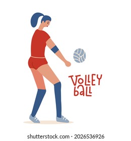 Young woman playing volleyball. Professional wolley player. Concept cartoon flat vector character isolated on white.