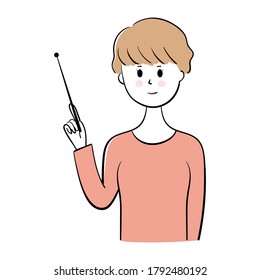 Young woman with pointer stick, vector illustration
