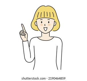 A young woman pointing finger