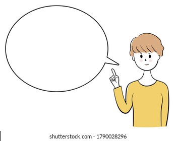 A young woman pointing finger and a speech bubble