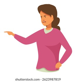 Young woman is pointing her finger with an angry expression on her face, indicating a sense of accusation and frustration