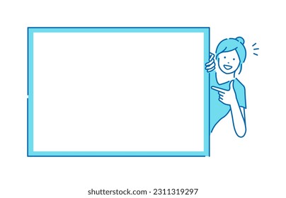 Young woman pointing (intorducing )  vector illustration ( design space )