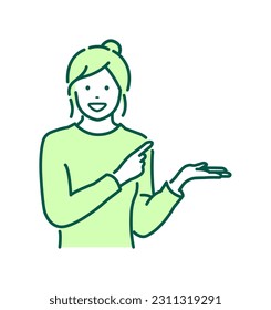 Young woman pointing (introducing )  vector illustration