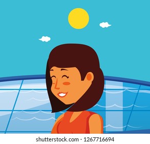 young woman in pool luxury scene