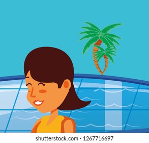 young woman in pool luxury scene