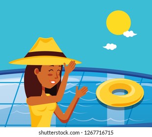 young woman in pool luxury scene