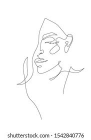 Young woman portrait. Cuntinuous line drawing. Vector illustration