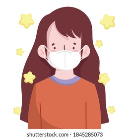 young woman portrait with medical mask new normal vector illustration