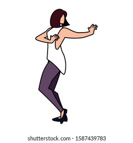 young woman in pose of dancing on white background vector illustration design