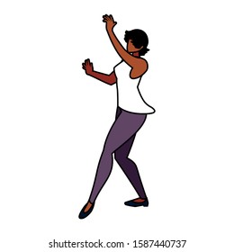 young woman in pose of dancing on white background vector illustration design