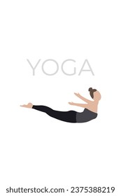 A young woman poses in a yoga pose. A version of the characters of yoga poses.