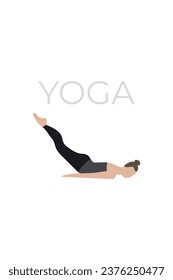 A young woman poses in a yoga pose. A version of the characters of yoga poses.