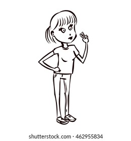 Young woman posing. Hand drawn vector illustration.