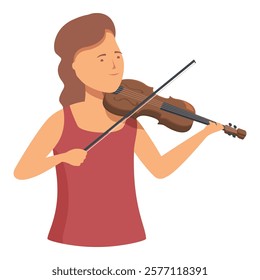 Young woman, possibly a professional musician, is playing a classical violin with a bow