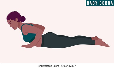 Young woman practicing Baby Cobra/ Ardha Bhujangasana Yoga pose. Woman workout fitness, aerobic and exercises. Vector Illustration.