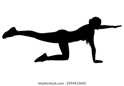 Young woman practicing balancing table pose yoga postures, physical exercise, silhouette. Vector illustration