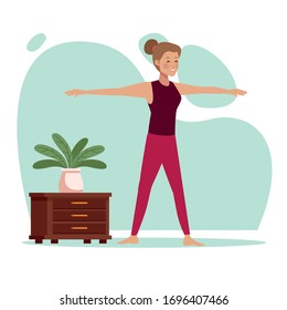 young woman practicing exercise in the house scene vector illustration design