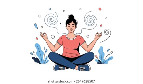 Young woman practicing meditation and mindfulness for mental well-being and serenity