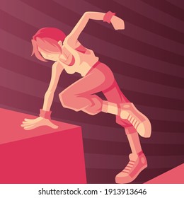 Young Woman Practicing Parkour Vector