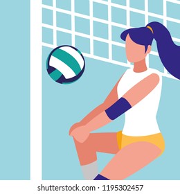 young woman practicing volleyball isolated icon