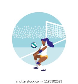 young woman practicing volleyball isolated icon