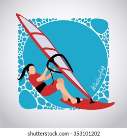 Young woman practicing windsurfing