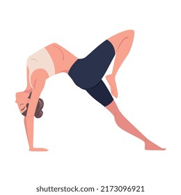 Young Woman Practicing Yoga Asana or Pose Stretching Body Vector Illustration