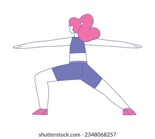 Young Woman Practicing Yoga Asana or Pose Stretching Body Vector Illustration